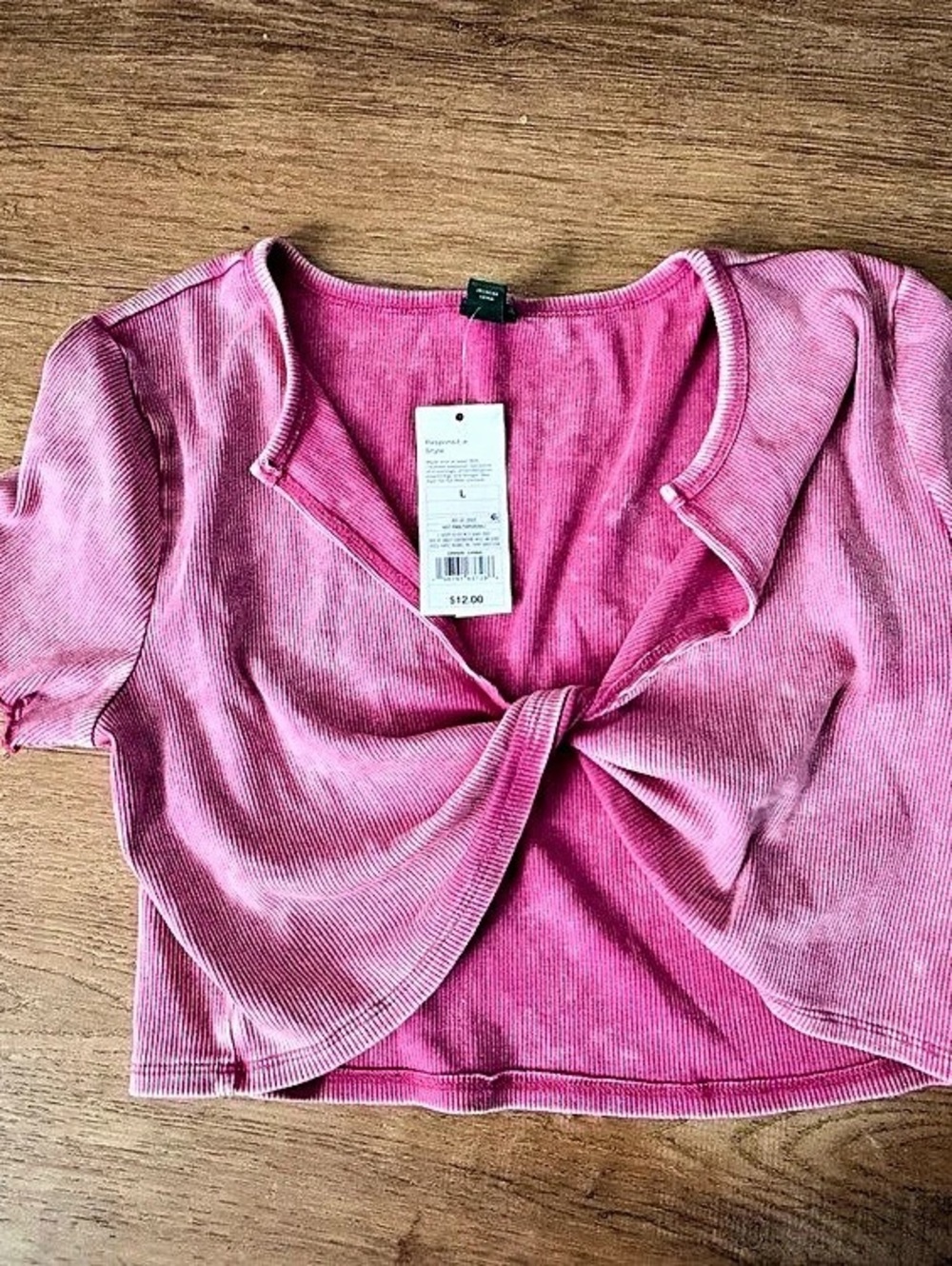 Pink Tie Front Short Sleeve Top Size Large NWT